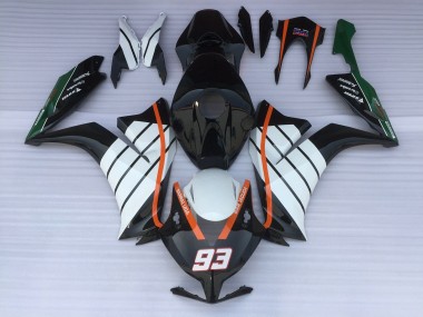 93 Baracuda Blanc & Noir 2012-2016 Honda CBR1000RR Carénage Moto