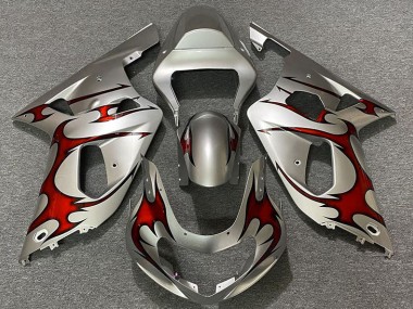 Argent Brillant & Rouge 2001-2003 Suzuki GSXR 600-750 Carénage Moto