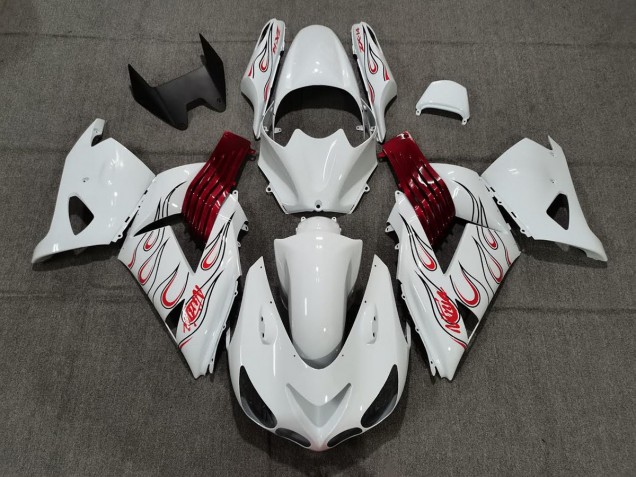 Bianco Rosso Fiamma 2006-2011 Kawasaki ZX14R Carénage Moto Bianco Rosso Fiamma 2006-2011 Kawasaki ZX14R Carénage Moto