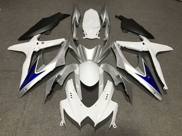 Blanc Brillant Avec Argent & Bleu Noir Mat Inférieur 2008-2010 Suzuki GSXR 600-750 Carénage Moto Blanc Brillant Avec Argent & Bleu Noir Mat Inférieur 2008-2010 Suzuki GSXR 600-750 Carénage Moto