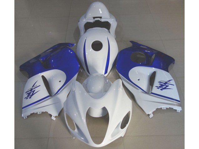 Blanc Brillant & Bleu Profond 1997-2007 Suzuki GSXR 1300 Carénage Moto Blanc Brillant & Bleu Profond 1997-2007 Suzuki GSXR 1300 Carénage Moto