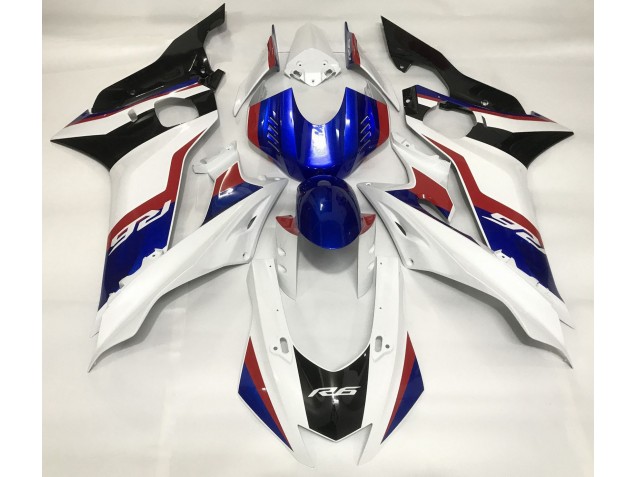 Blanc Brillant & Bleu Profond 2017-2021 Yamaha R6 Carénage Moto Blanc Brillant & Bleu Profond 2017-2021 Yamaha R6 Carénage Moto