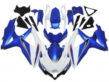 Blanc Brillant Brillant Avec Argent & Bleu 2008-2010 Suzuki GSXR 600-750 Carénage Moto
