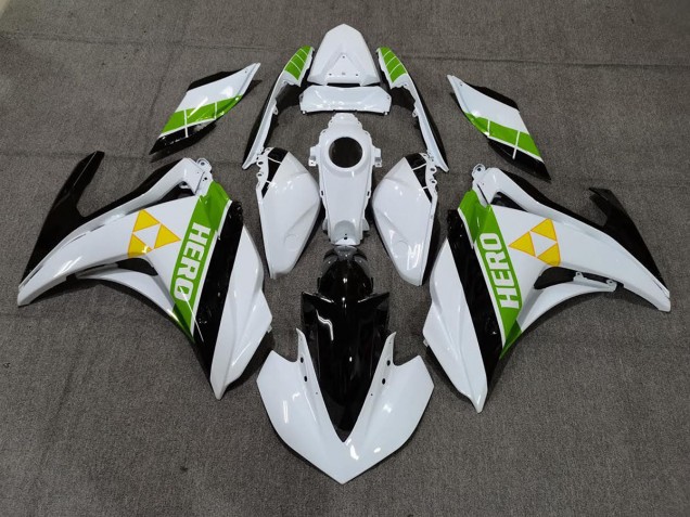 Blanc Brillant Noir & Vert 2015-2018 Yamaha R3 Carénage Moto Blanc Brillant Noir & Vert 2015-2018 Yamaha R3 Carénage Moto