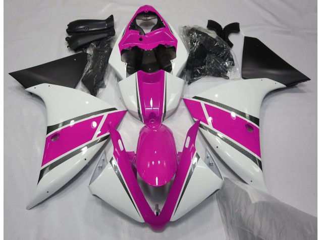 Blanc Brillant & Rose 2009-2011 Yamaha R1 Carénage Moto Blanc Brillant & Rose 2009-2011 Yamaha R1 Carénage Moto