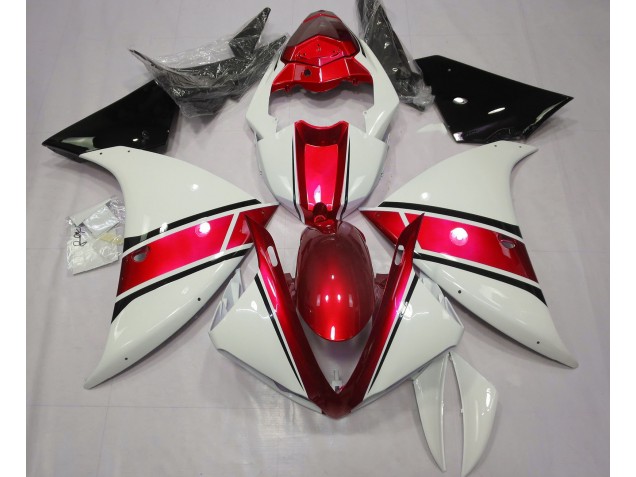 Blanc Brillant & Rouge Métallisé 2009-2011 Yamaha R1 Carénage Moto Blanc Brillant & Rouge Métallisé 2009-2011 Yamaha R1 Carénage Moto