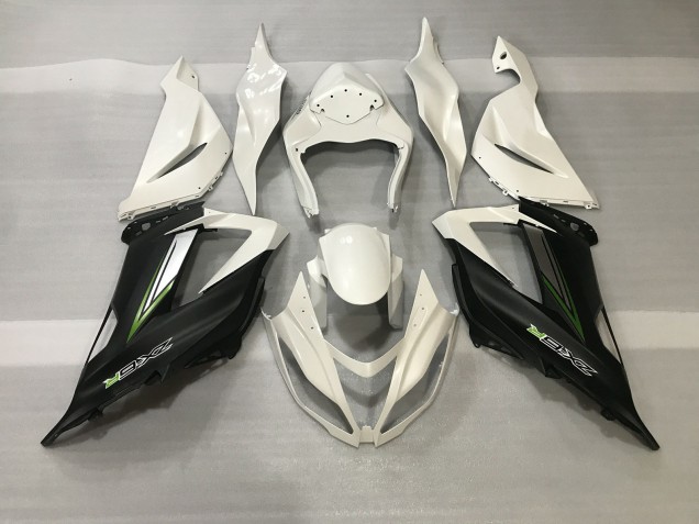 Blanc Cristal & Noir Satiné 2013-2018 Kawasaki ZX6R Carénage Moto Blanc Cristal & Noir Satiné 2013-2018 Kawasaki ZX6R Carénage Moto