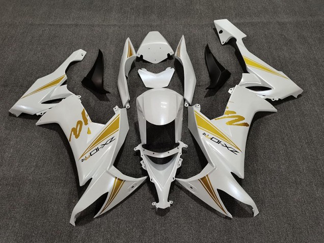 Blanc Nacré & Doré 2008-2010 Kawasaki ZX10R Carénage Moto Blanc Nacré & Doré 2008-2010 Kawasaki ZX10R Carénage Moto