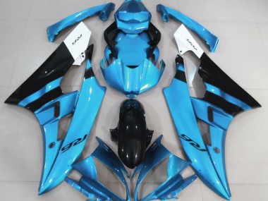 Bleu Clair Brillant & Noir 2006-2007 Yamaha R6 Carénage Moto