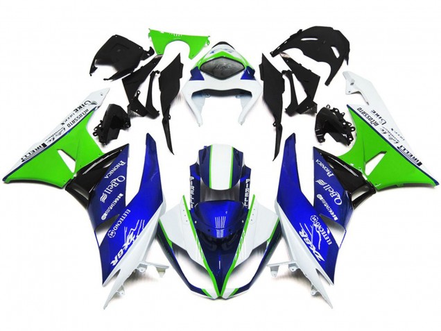 Bleu Profond Vert & Blanc 2009-2012 Kawasaki ZX6R Carénage Moto Bleu Profond Vert & Blanc 2009-2012 Kawasaki ZX6R Carénage Moto