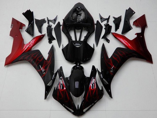 Carénages Moto Yamaha YZF R1 2004-2006 - Noir Brillant Rouge Flamme