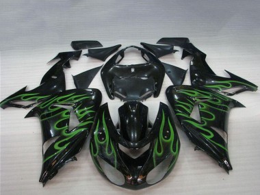 Carénages Moto Kawasaki ZX10R 2006-2007 - Noir Brillant Vert Flamme