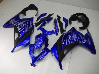 Carénages Moto Kawasaki Ninja 300 EX300R 2013-2024 - Bleu Noir Blanc Flamme