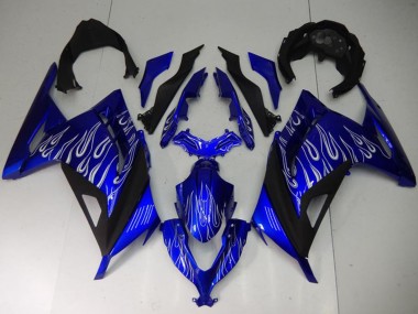 Carénages Moto Kawasaki Ninja 300 EX300R 2013-2024 - Bleu Noir Blanc Flamme