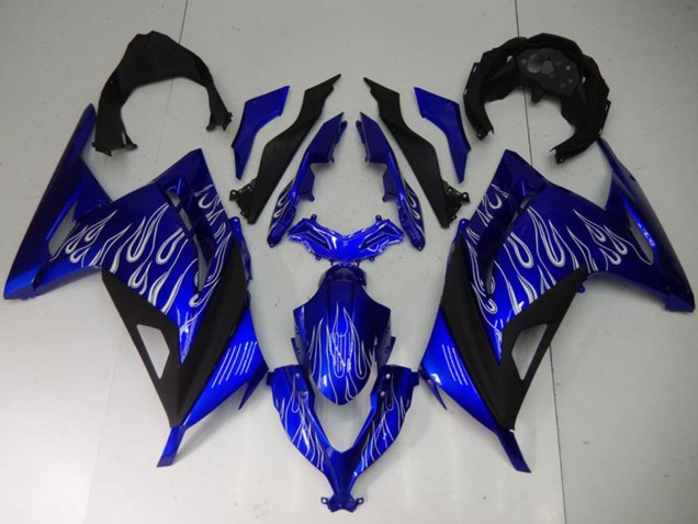 Carénages Moto Kawasaki Ninja 300 EX300R 2013-2024 - Bleu Noir Blanc Flamme