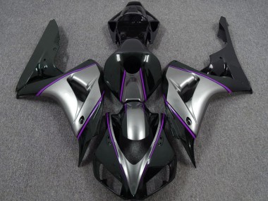 Carénages Moto Honda CBR1000RR 2006-2007 - Argent Violet Noir Brillant Rayures