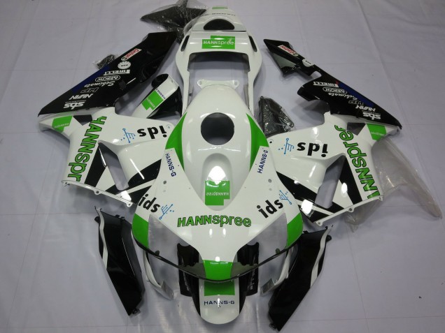 Carénages Moto Honda CBR600RR 2003-2004 - Blanc Vert Noir Brillant Hannspree