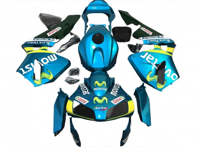 Carénages Moto Honda CBR600RR 2003-2004 - Bleu Clair Jaune Vert MoviStar