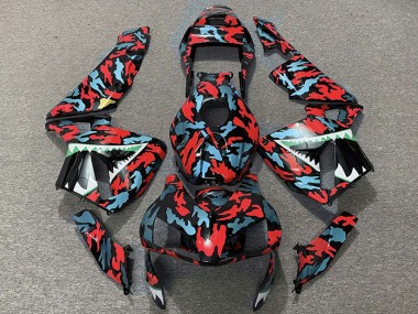 Carénages Moto Honda CBR600RR 2003-2004 - Rouge Bleu Camouflage Requin
