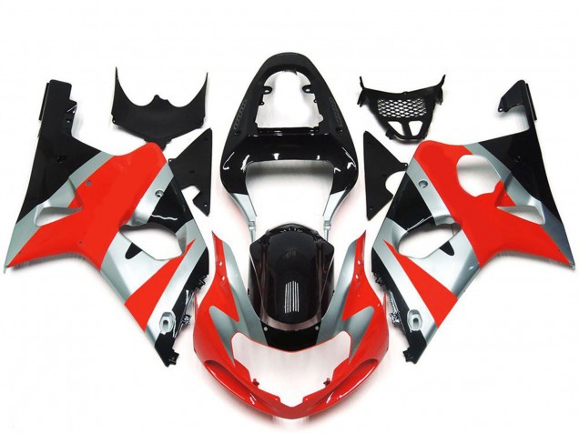 Carénages Moto Suzuki GSXR 1000 2000-2002 - Argent Rouge Noir Brillant OEM Style