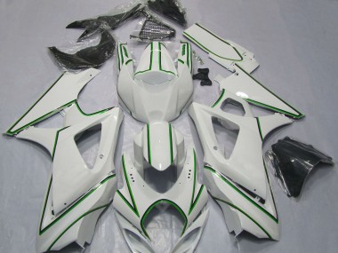 Carénages Moto Suzuki GSXR 1000 2007-2008 - Blanc Brillant Vert Rayures