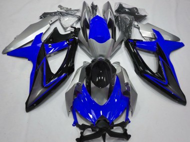 Carénages Moto Suzuki GSXR 600 / GSXR 750 2008-2010 - Argent Bleu Noir Brillant