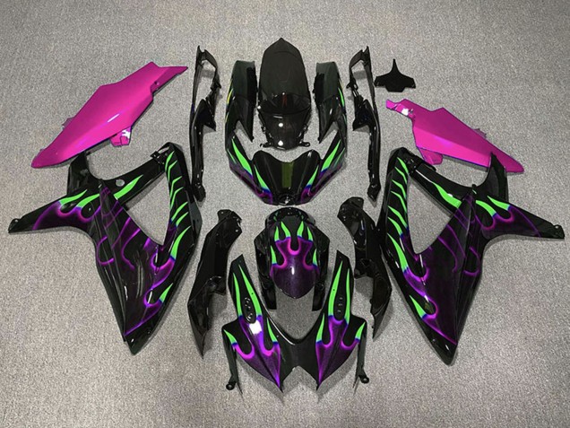 Carénages Moto Suzuki GSXR 600 / GSXR 750 2008-2010 - Noir Brillant Rose Violet Vert Flamme