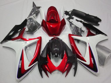 Carénages Moto Suzuki GSXR 600 / GSXR 750 2006-2007 - Blanc Rouge Noir Brillant