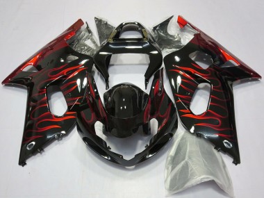 Carénages Moto Suzuki GSXR 600 / GSXR 750 2001-2003 - Noir Brillant Rouge Flamme