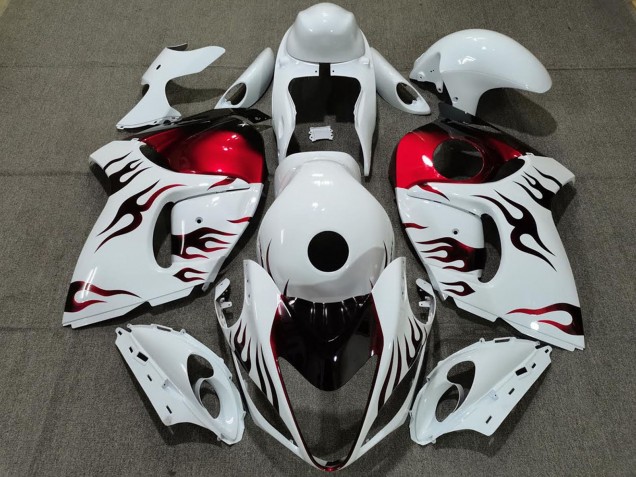 Carénages Moto Suzuki GSXR 1300 2008-2020 - Blanc Brillant Rouge Flamme