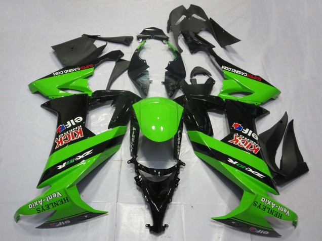 Carénages Moto Kawasaki ZX10R 2008-2010 - Vert Noir Rouge Kick Elf Henleys Vent-Axia