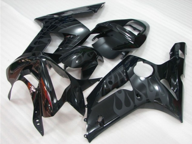 Carénages Moto Kawasaki ZX6R 2003-2004 - Noir Brillant Gris Flamme