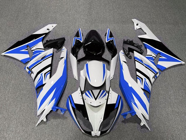Carénages Moto Kawasaki ZX6R 2009-2012 - Blanc Bleu Noir Zag