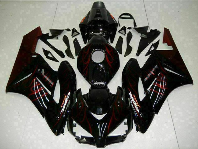 Carénages Moto Honda CBR1000RR 2004-2005 - Noir Brillant Rouge Flamme