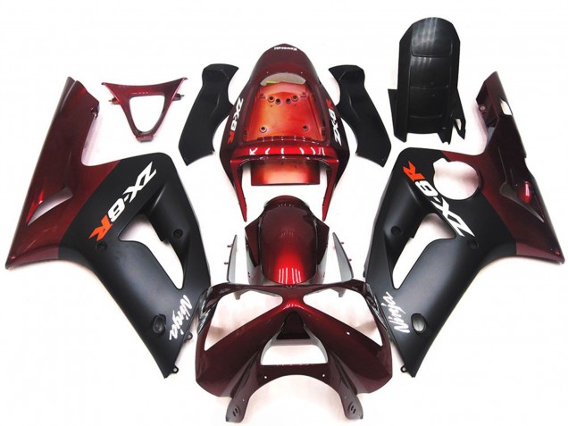 Carénages Moto Kawasaki ZX6R 2003-2004 - Rouge Marron Noir Mat