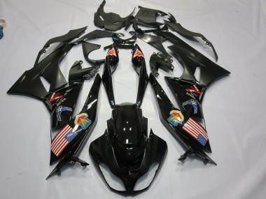 Carénages Moto Kawasaki ZX6R 2009-2012 - Noir Brillant Noir Mat Drapeau Américain