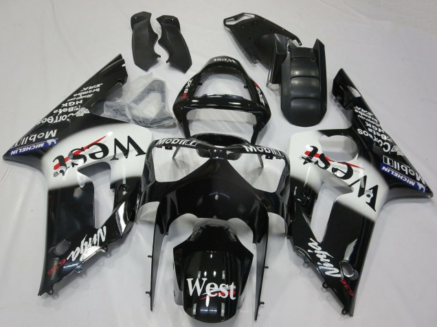 Carénages Moto Kawasaki ZX6R 2003-2004 - Noir Brillant Blanc West