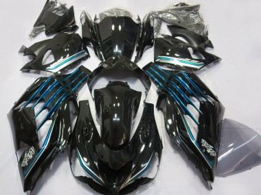 Carénages Moto Kawasaki ZX14R 2012-2024 - Noir Brillant Bleu Clair