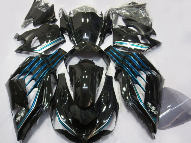 Carénages Moto Kawasaki ZX14R 2012-2024 - Noir Brillant Bleu Clair