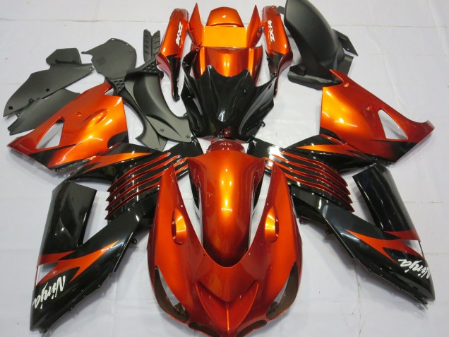Carénages Moto Kawasaki ZX14R 2006-2011 - Orange Noir Brillant