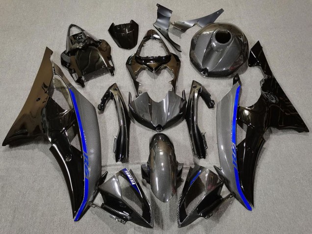 Carénages Moto Yamaha R6 2008-2016 - Noir Brillant Fibre de Carbone Style Bleu