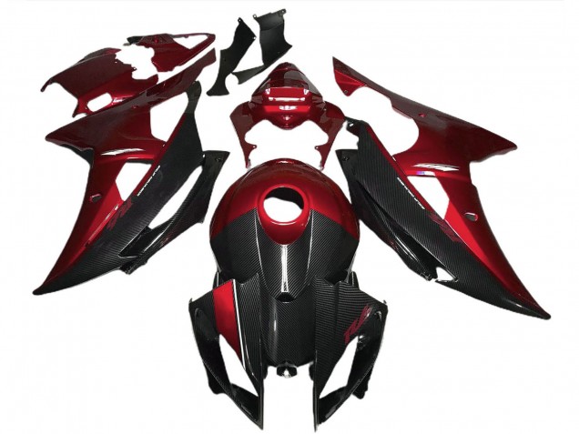 Carénages Moto Yamaha R6 2008-2016 - Rouge Noir Fibre de Carbone Style