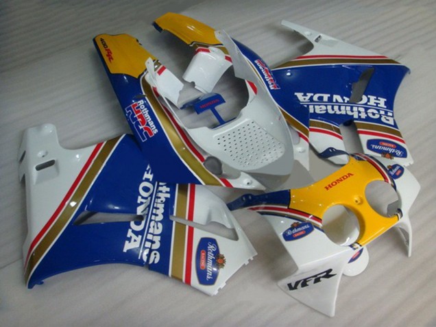 Carénages Moto Honda VFR400R NC30 1988-1992 - Blanc Bleu Jaune Rothmans