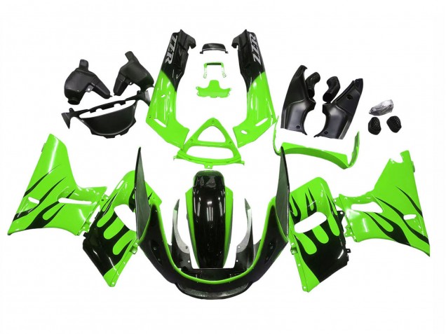 Carénages Moto Kawasaki ZZR400 1993-2007 - Vert Noir Brillant Flamme