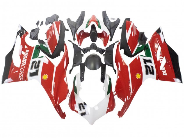 Carénages Moto Ducati Panigale V2 2020-2024 - Blanc Rouge Vert Noir Mat Corse 21