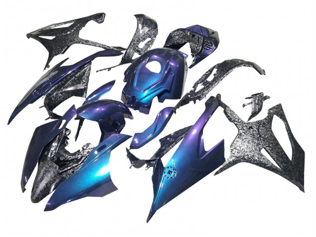 Carénages Moto BMW S1000RR 2019-2022 - Pente Bleu Violet Fibre de Carbone Forgée