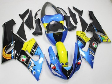 Carénages Moto Kawasaki ZX6R 2005-2006 - Bleu Jaune Noir Requin