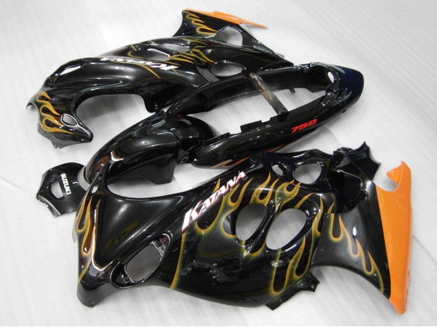 Carénages Moto Suzuki GSX600F/GSX750F 2004-2006 - Noir Brillant Orange Flamme Katana