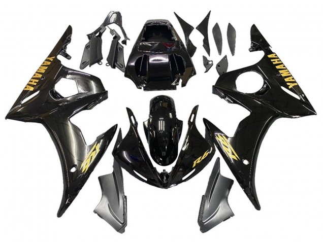 Carénages Moto Yamaha YZF R6S 2006-2009 - Noir Brillant Or Décalque
