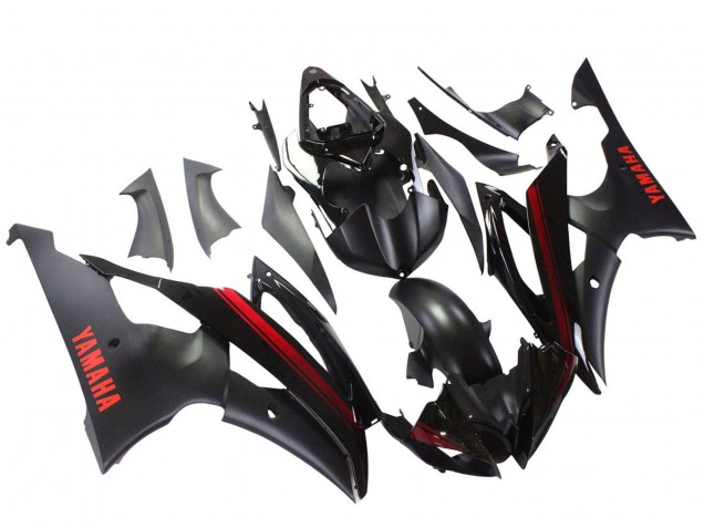 Carénages Moto Yamaha YZF 600 R6 2008-2016 - Noir Brillant Noir Mat Rouge Bande
